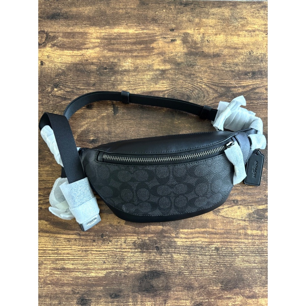 Coach Warren Mini Belt Bag Signature Canvas Charcoal Black NEW